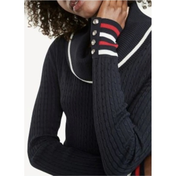 Tommy Hilfiger Dress XL Blue Cable Knit Sweater Cowl Neck Long Sleeve Preppy - Picture 2 of 6